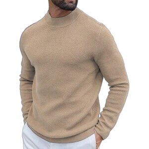 Coofandy Men Khaki Mock Turtleneck Knitted Half Neck Pullover Sweaters